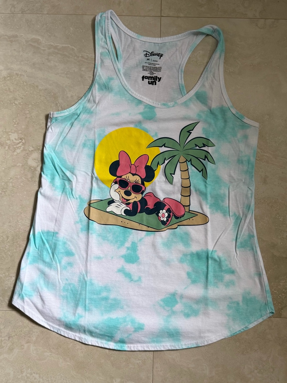 Disney Minnie Mouse Aqua Tie-Dye Tank with Yellow Sun Graphic